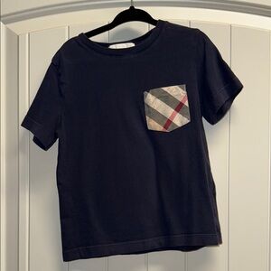Kids Burberry Navy T-Shirt with Plaid Pocket